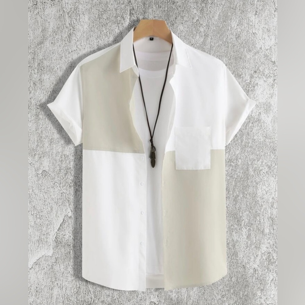 Men Two Tone Button Down Shirt, Pocket